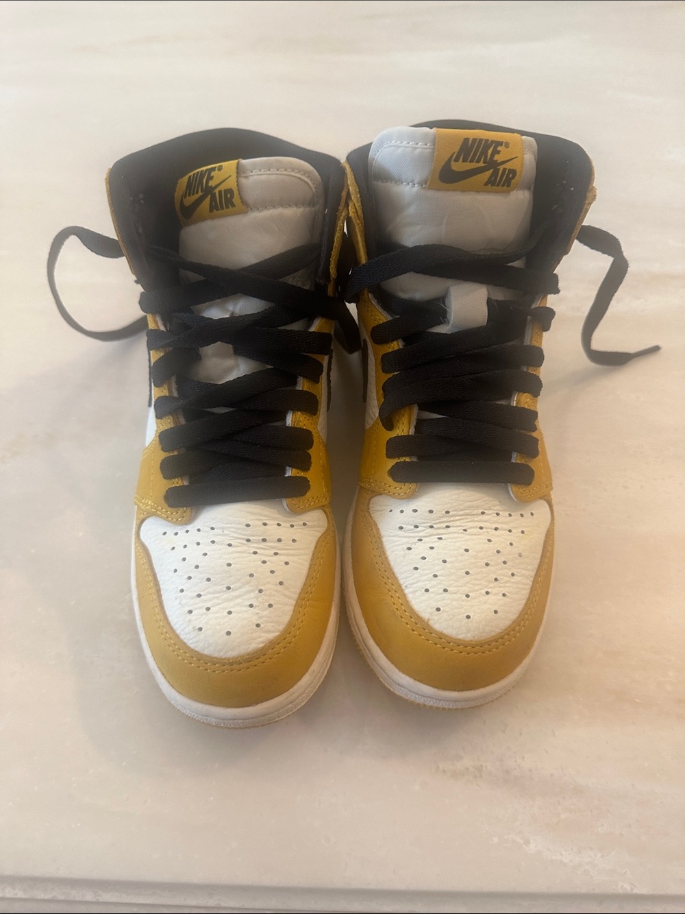 Nike Jordan's Kids High-Top Sneakers in White, Yellow and Black
